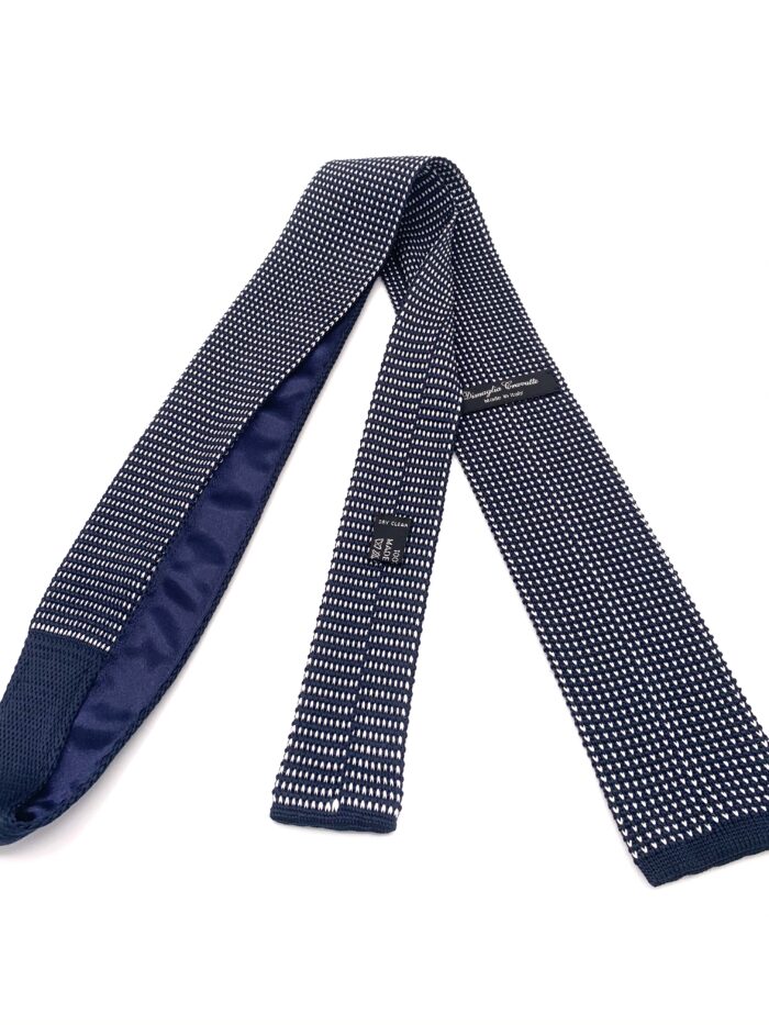 DIMAGLIA - cravatta di maglia blu e grigia retro